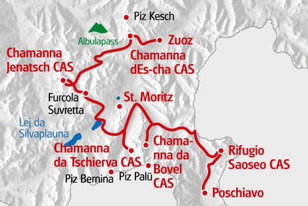 Die Route für die Bernina-Tour von Zuoz nach Poschiavo.