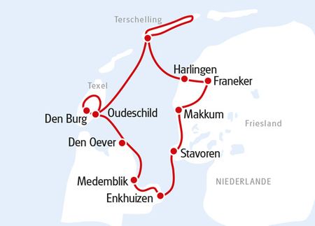 Die Rad-Schiff-Tour Westfriesisches Wattenmeer von Eurotrek startet und endet in Enkhuizen.