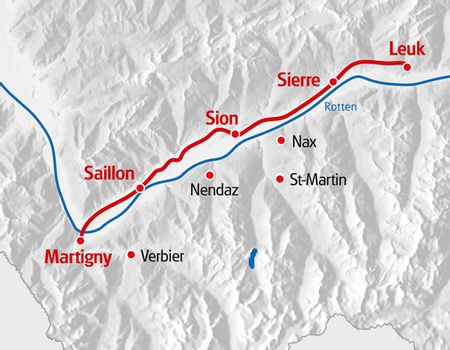 Zeichnung eines Weges "Chemin Vignoble", der von Leuk nach Martigny führt