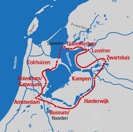Tourenplan für die Route rund um ljsselmeer.