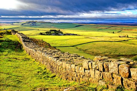 Wide view of the landscape along the Hadrians Wall