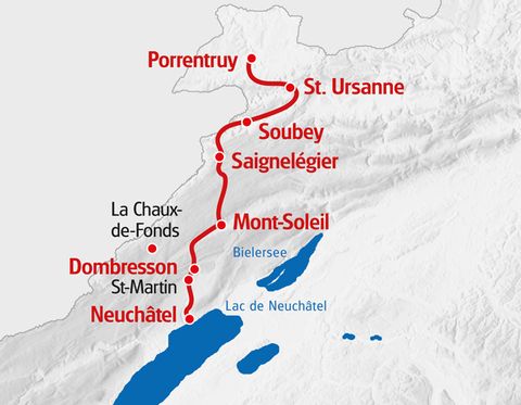 Die Wandertour von Eurotrek startet in Porrentruy und folgt dem Trans Swiss Trail bis nach Neuchâtel.
