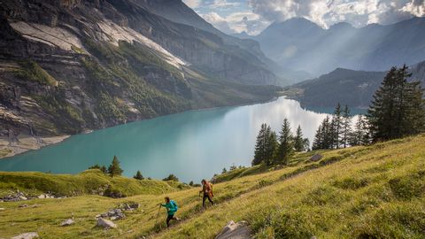 Hike with a view of Lake Oeschinen.