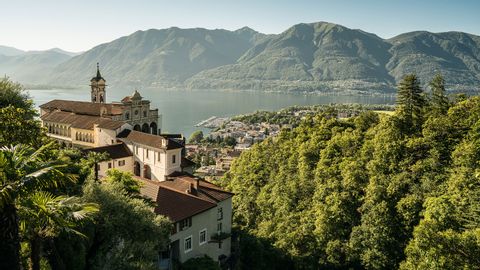 The Madonna del Sasso pilgrimage church is enthroned on a rocky outcrop in the municipality of Orselina near Locarno on Lake Maggiore in the canton of Ticino.