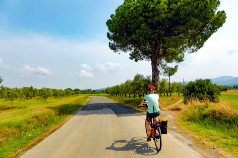 Radfahrerin in der Toskana