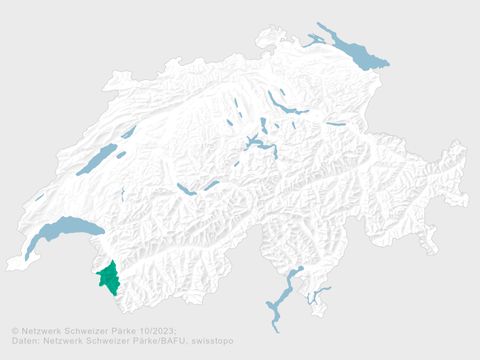 Auf Schweizer Landkarte ist der Naturpark Trient-Tal eingezeichnet. 