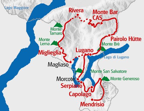 Die Wandertour Sentiero Lago di Lugano von Eurotrek startet in Lugano und folgt dem Lago di Lugano.