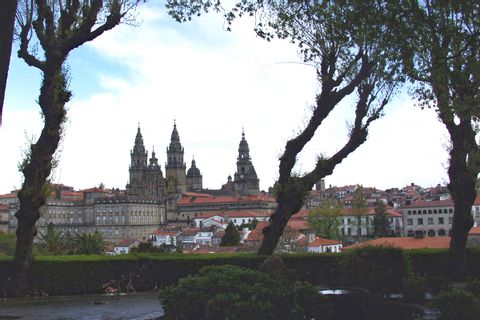 Beautiful hiking view to city Santiago de Compostela