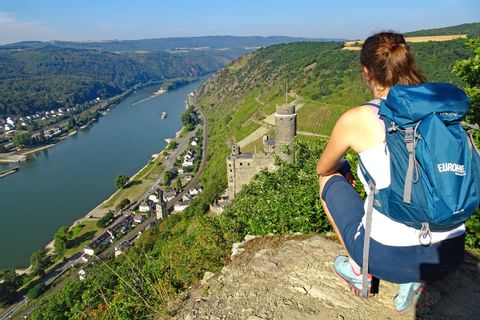 Panoramablick mit Wanderer am Rheinsteig