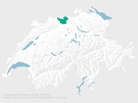 Karte auf welcher der Jurapark Aargau in grün markiert ist.