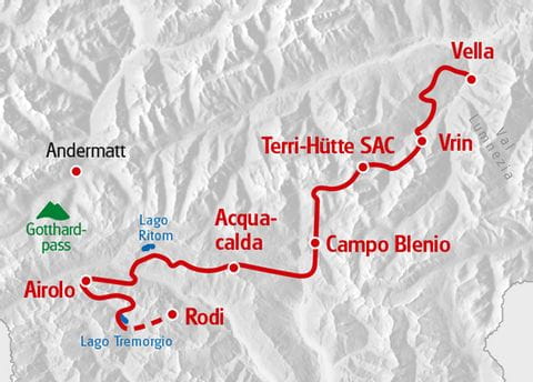 Karte Alpenpässeweg Vella - Airolo