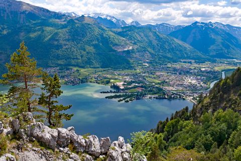 View from the mountains to Lake Traunsee