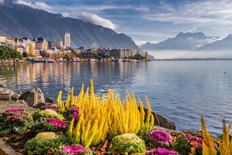 Blick von Montreux auf den Genfersee. Aktivferien mit Eurotrek.