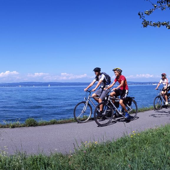 Des cyclistes longent le lac de Constance