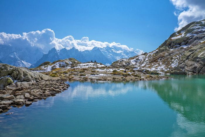 Lac Blanc am Mont Blanc mit Bergpanorama